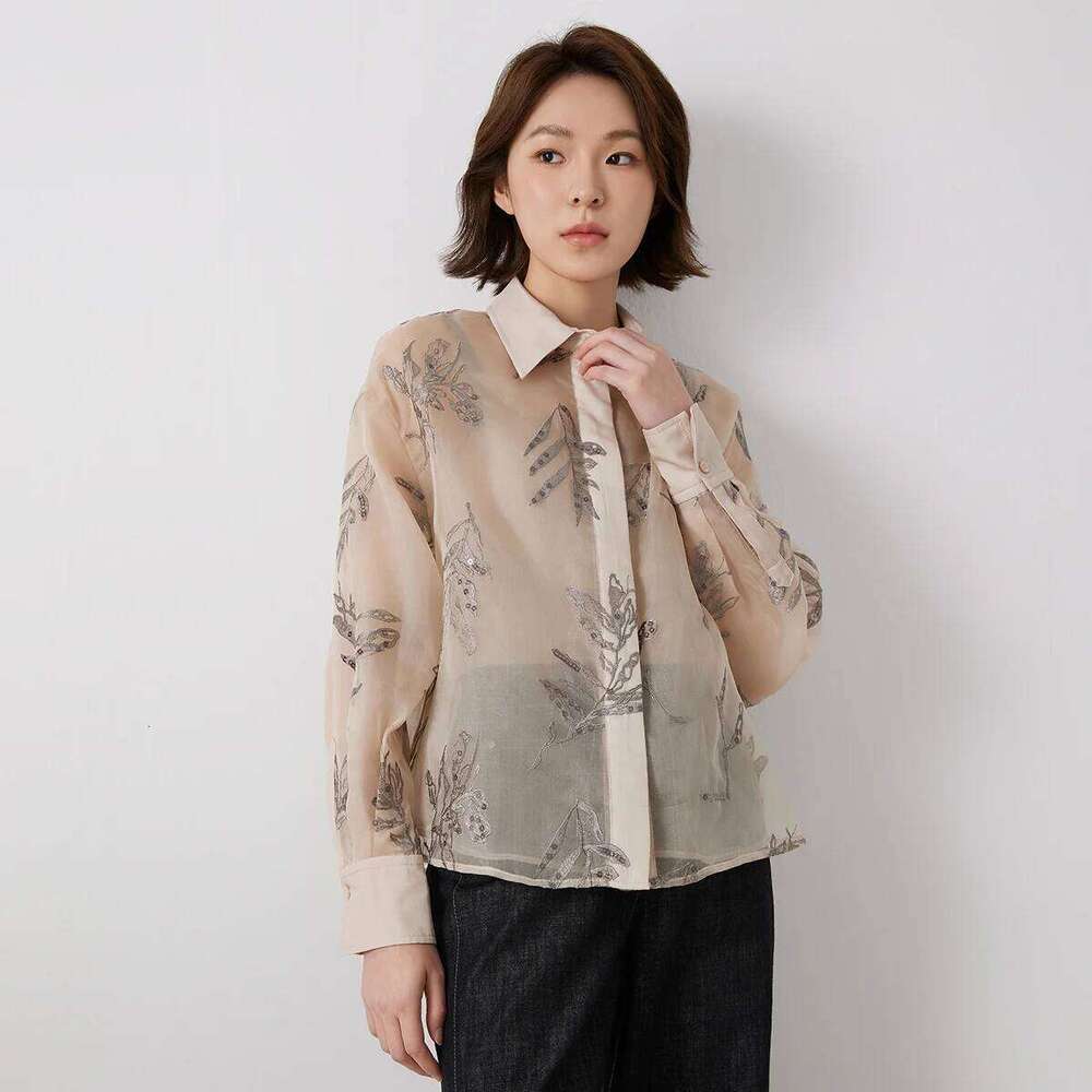 K3014w Lapel 100% Silk Blouse Embroidery Sequin Advanced Ready To Wear Clothing