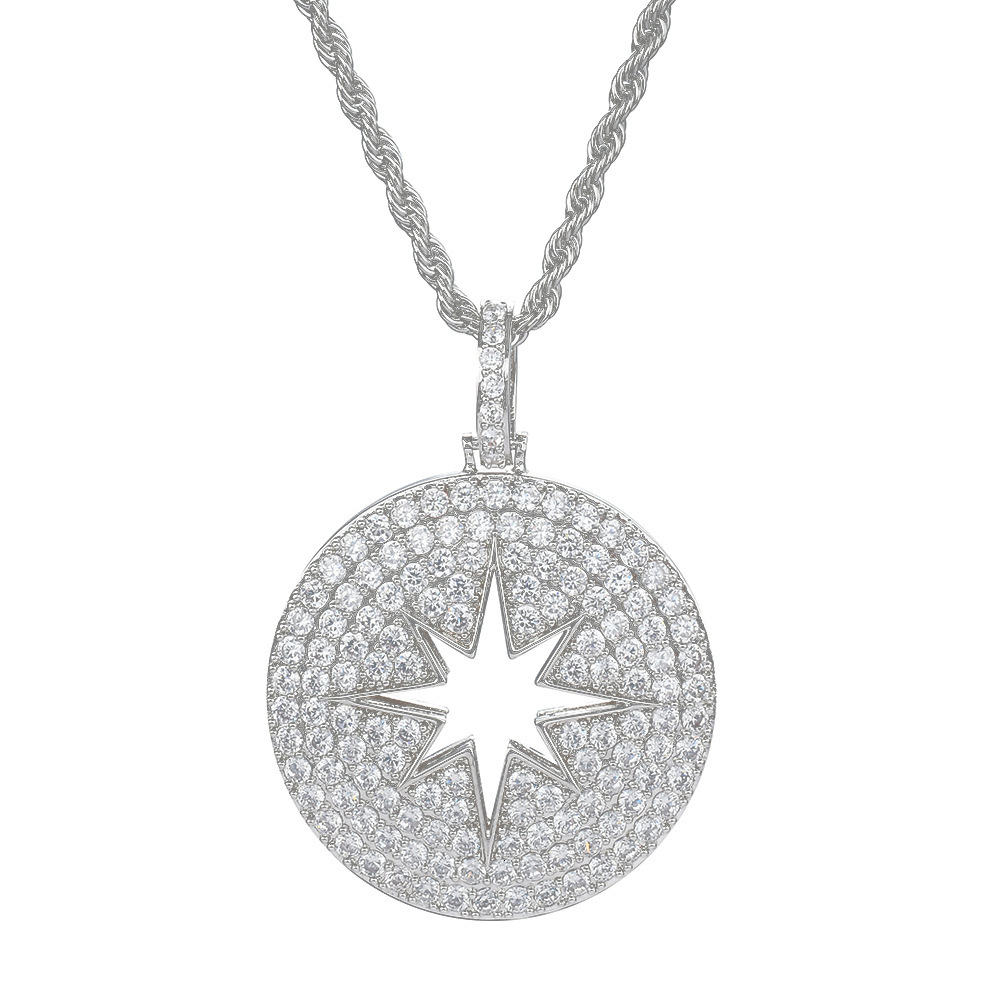 New Arrival Round Hollow Star Pendant Diamond Inlaid Dog Tag Hip Hop Moissanite Jewelry Pass the diamond tester