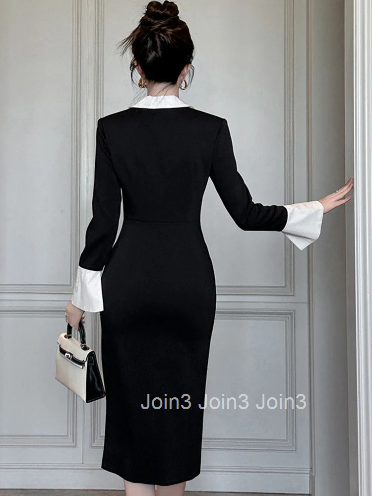 Women Clothes Vintage Business Formal Occasion Flare Sleeve Slim Midi Pencil Dress Elegant Ladies Fashion Vestidos Robe Spring