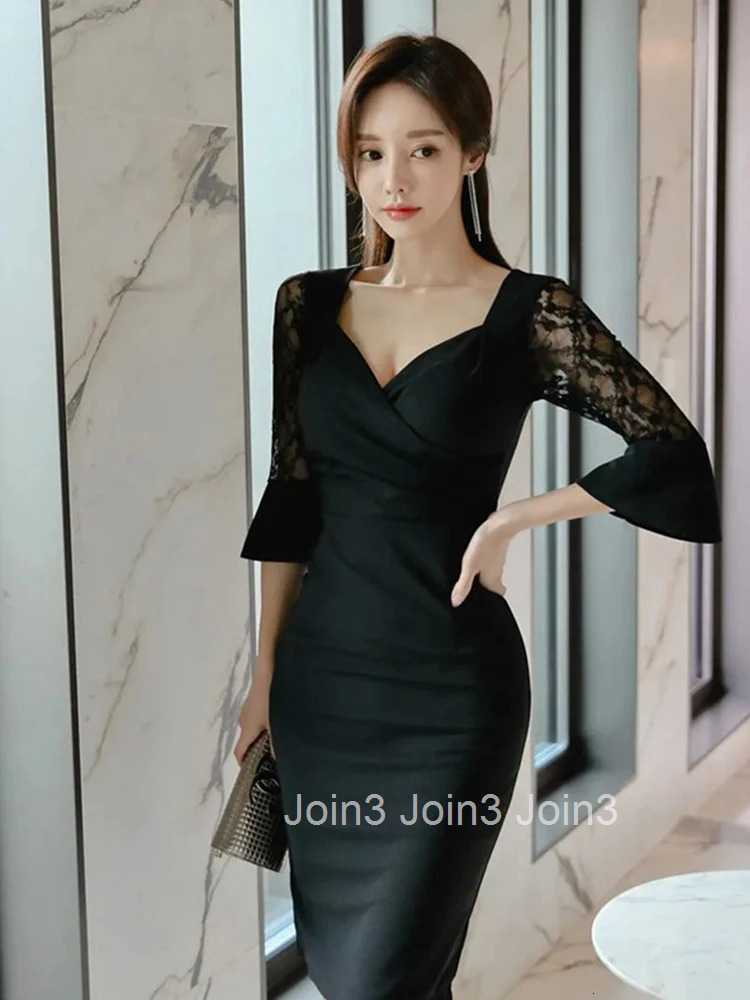 New Summer Fashion Lady Work Style Black Pencil Dress Women Clothing Elegant Office Mujer Sexy V-Neck Slim Party Prom Vestidos