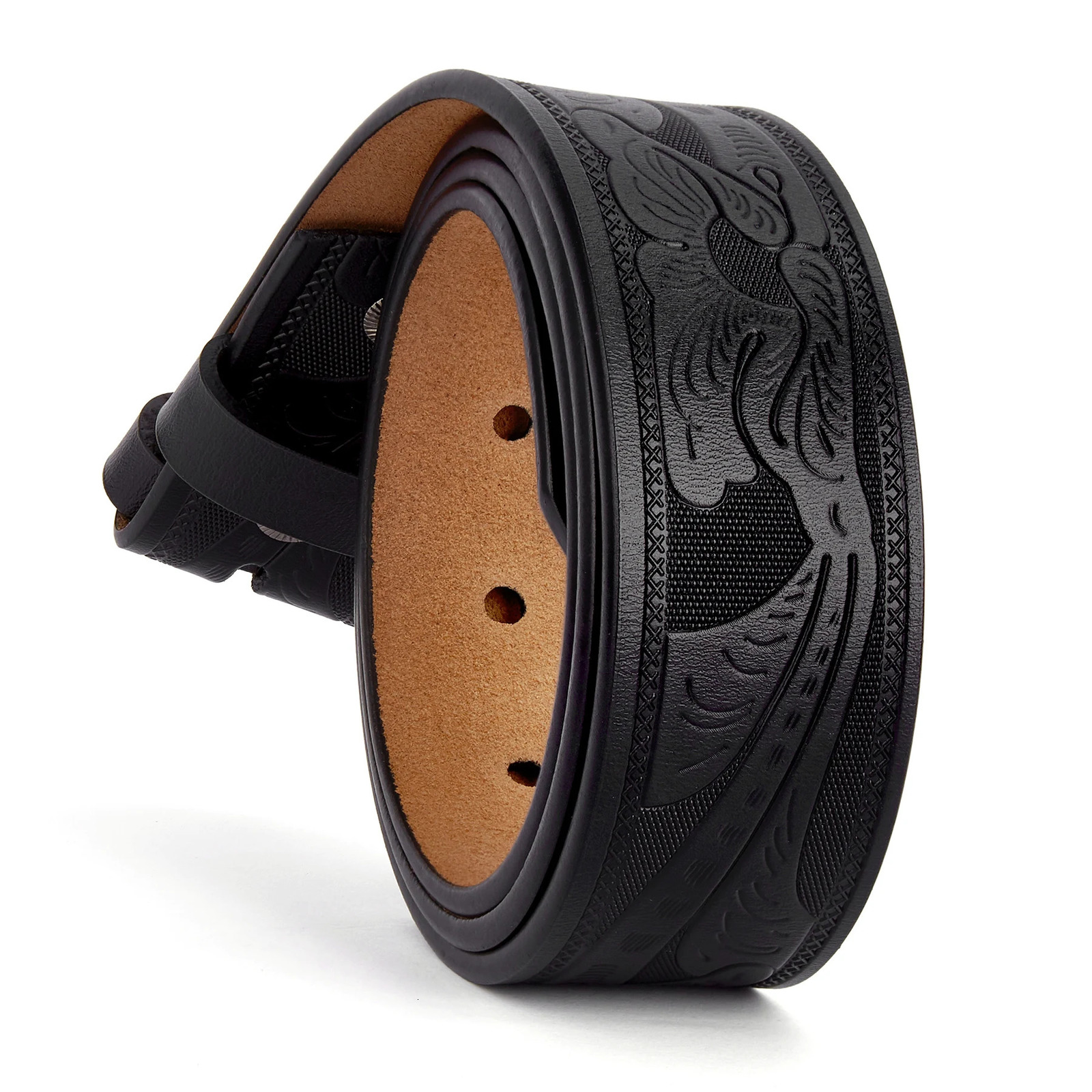 2024 Belts Without Buckle Two Layer Embossed Cowhide No Buckle Strap Pin Buckle Belt Body High Quality Male Belts 250618