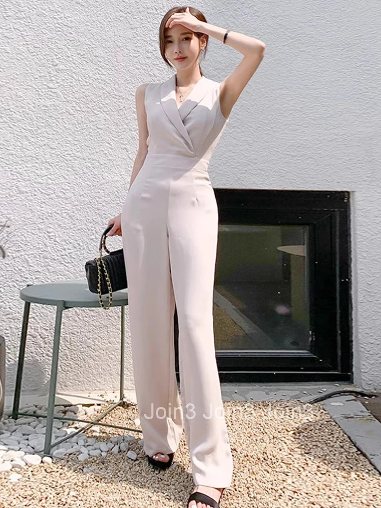 Women Clothes Solid One Piece Long Jumpsuits Elegant Formal Vintage Sleeveless Female Mujer Wide Leg Loose Rompers Casual Summer