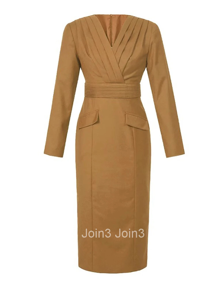 Commute Formal Occasion Long Pencil Dress Ladies Women Clothing Elegant Office Solid V-Neck Slim Midi Robe Femme Mujer Vestidos