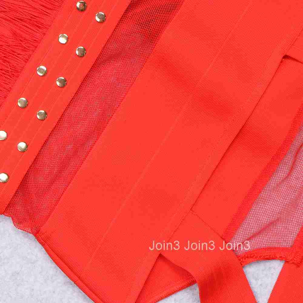 Fashion Women's Clothing Rivet Embellished Neck-Mounted Tassel Bandage Dress Elegant Evening Party Red Carpet Gown Casual Wear