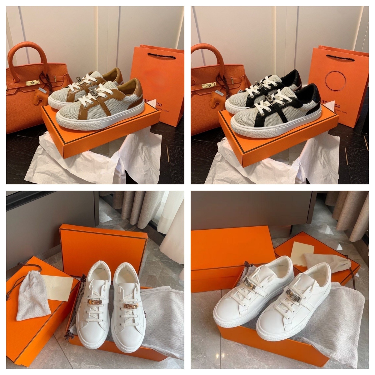 2025 New Brand White Sneakers Women Genuine Leather Kelly Style with Metal Lock Buckle Flat-Soled Lace-Up Design Sporty Comfortable Casual Shoes for Couples 35-44