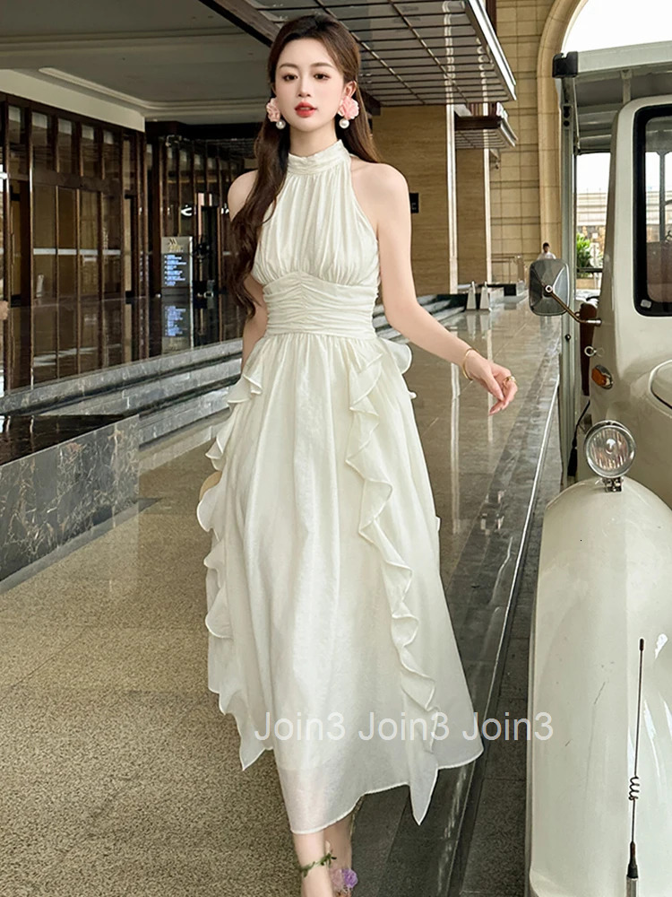 Summer Chiffon Sweet Ruffle Vacation Evening Dress Women Clothes Elegant Sexy Halter Corset A-Line Long Robe Party Prom Vestidos