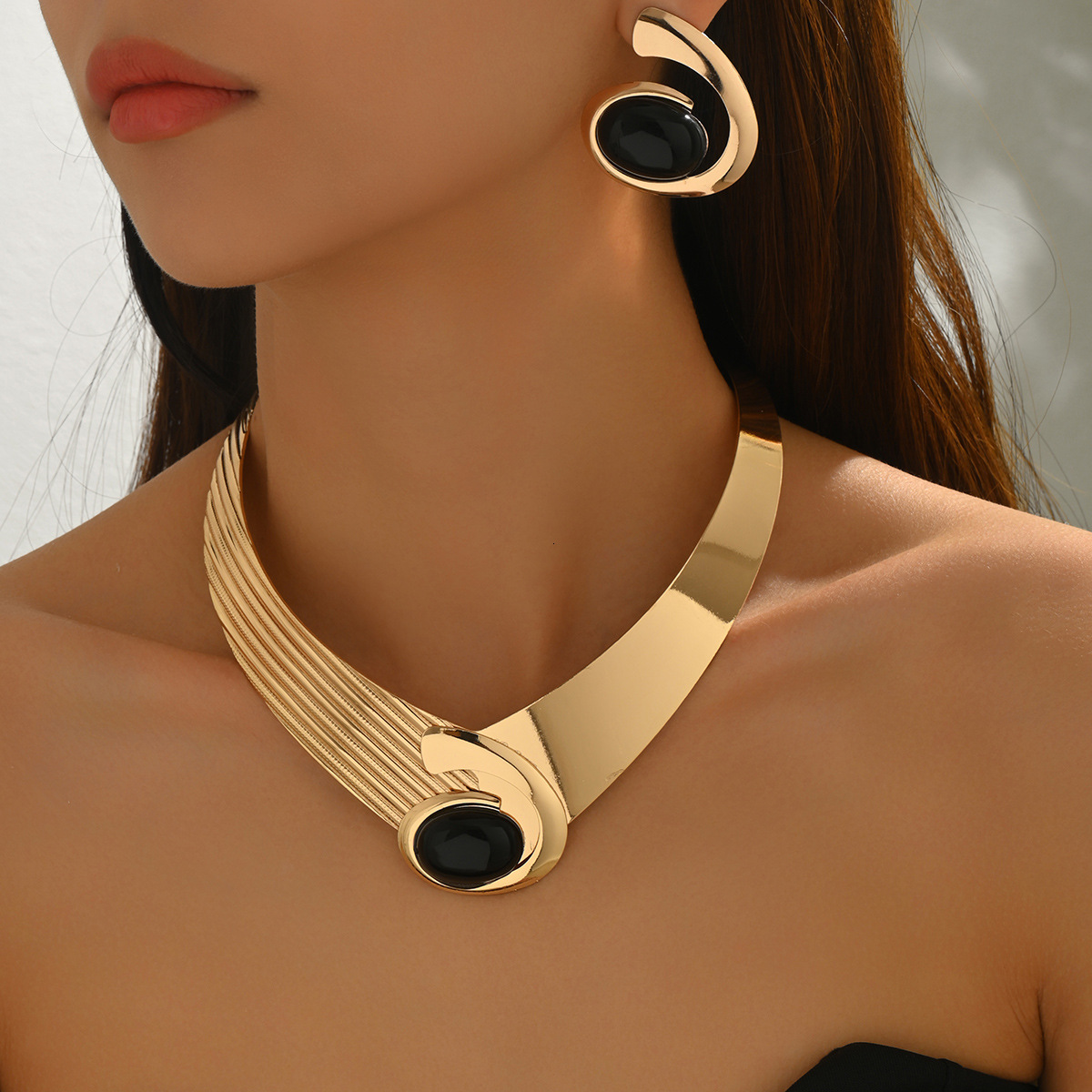 New Style Women's Jewelry Inlaid Design Exaggerated Necklace Earrings for Women