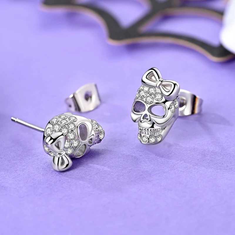 Original 925 Sterling Silver Halloween Skull Earrings Women Zircon Ear Studs Sparkling Earring Anniversary Jewelry GiftXJ250623