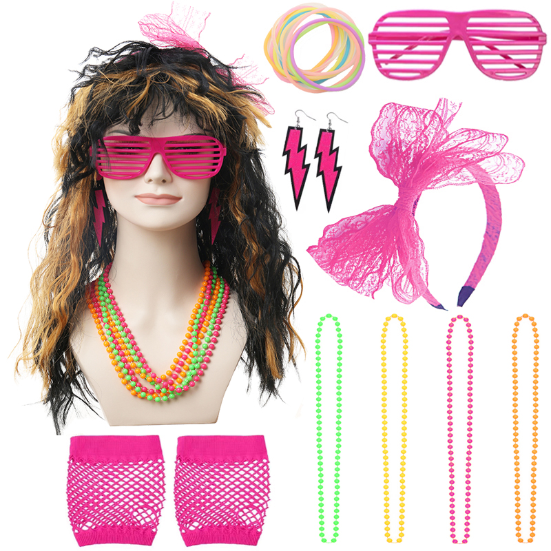 Mixed color flame retardant women's wig set curved wig 20 inches multi-color suitable for all occasions during the festival decoration