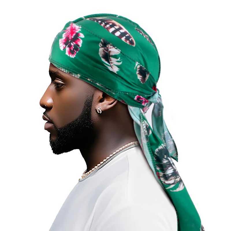 New Silk Cashew Printed Durag Turban For Women Men Bandanas Headwear Silky Rag Long Tail Pirate Hat Caps Hair Accessories M250623