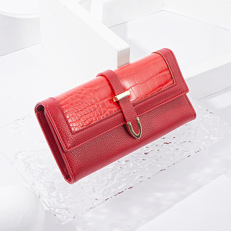 Free Shipping 2025 New Designer Bag New Long Style Women's Wallet European And American Crocodile Pattern Buckle Ladies' Wallet Cross-border
