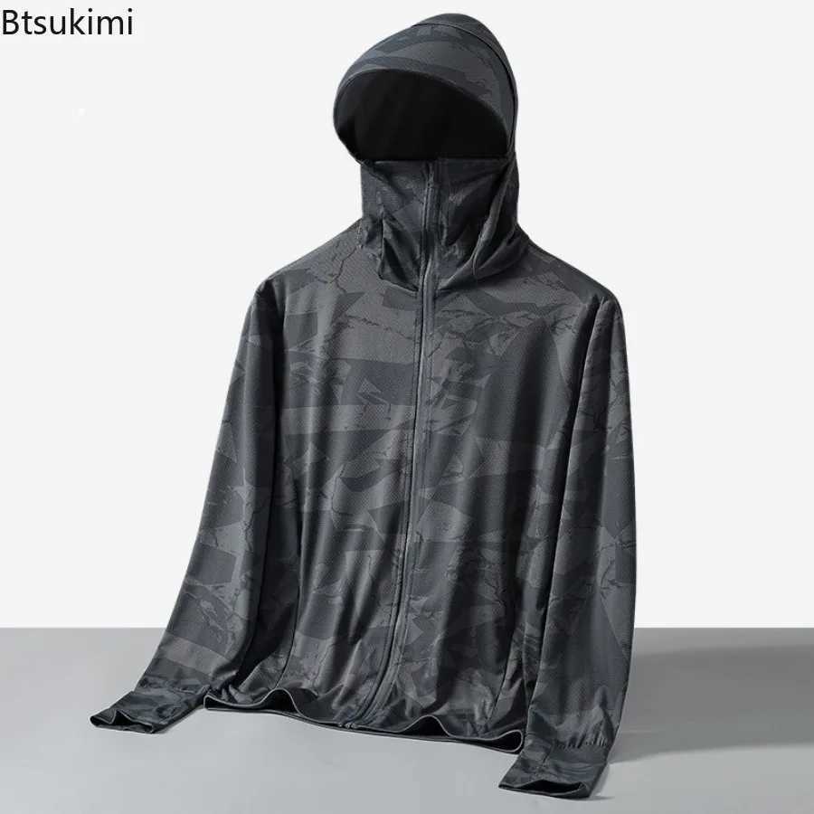 2025 New Mens Sun Protection Thin Jacket Summer Ice Silk Breathable Anti-UV Windbreaker Men Outdoor Hiking Fishing Hooded Coats W250623