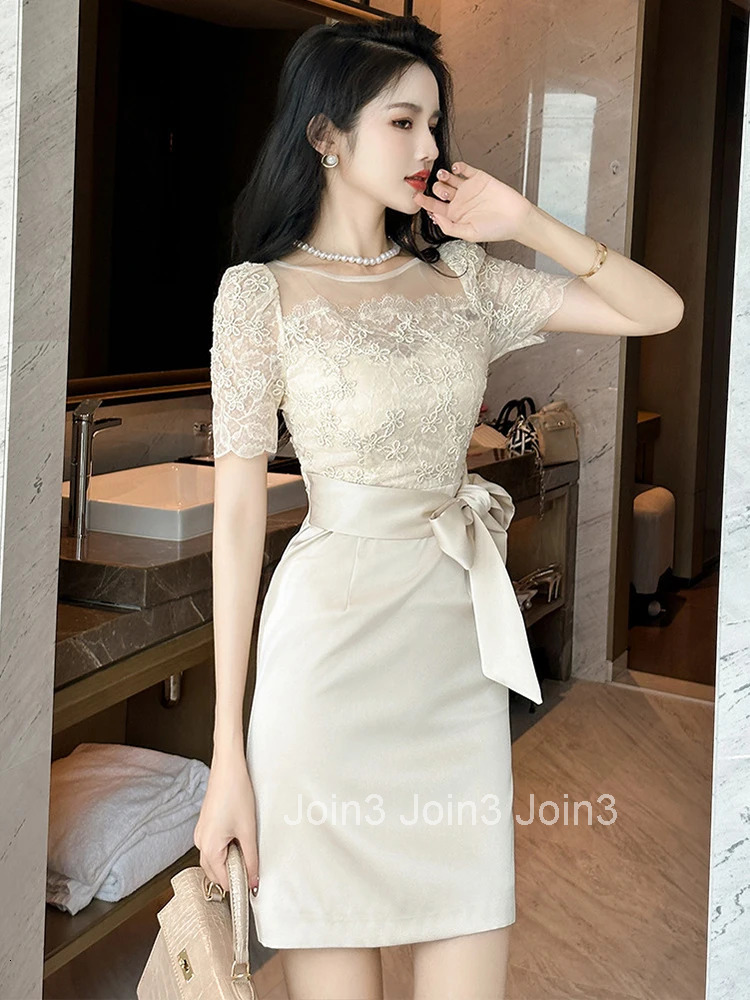 New Fashion Summer Short Dress Women Ladies Clothes Elegant Office Luxury Sweet Chic See Through O-Neck Slim Mini Mujer Vestidos