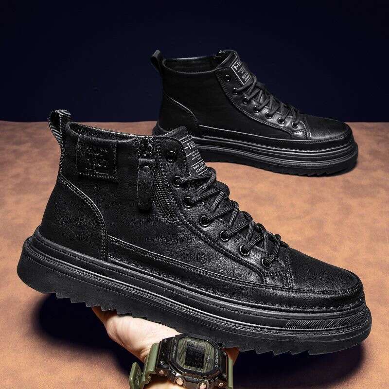 Autumn New new High-Top Martin Boots Men's Trendy Versatile Non-Slip Wear-Resistant Casual Leather Work Shoes