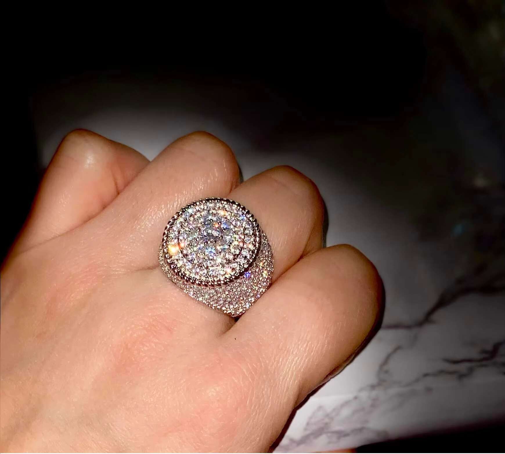 Mens Real Solid 925 Sterling Silver Iced White Moissanite Diamond Engagement Wedding Birthday Party Daily Wear Ring