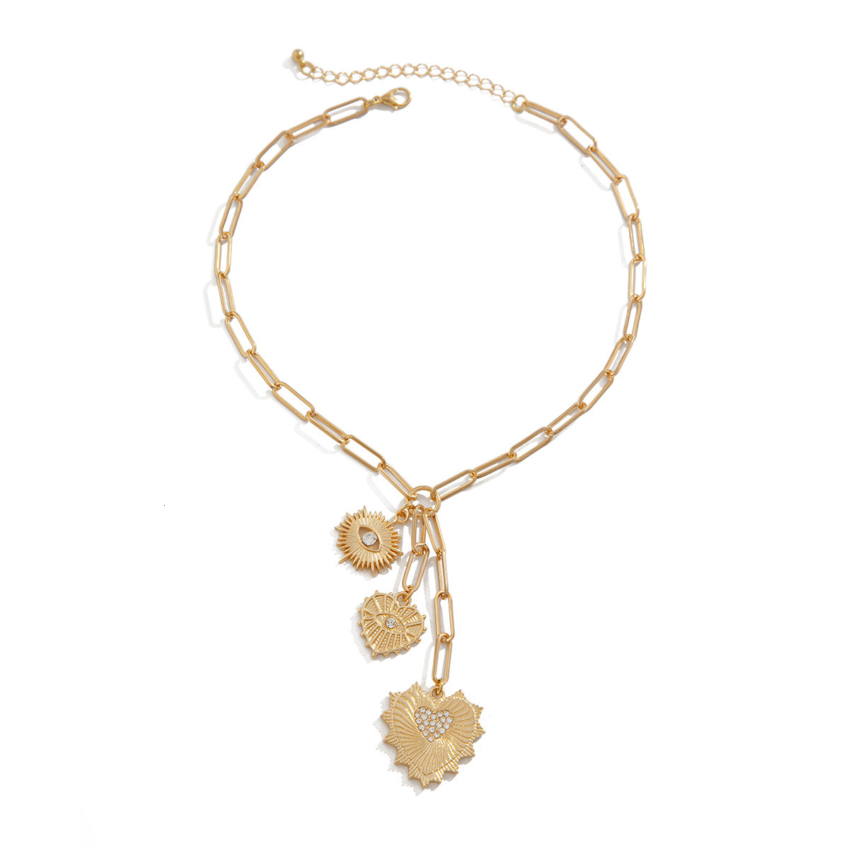 Versatile Single Layer Heart-Shaped Tassel Collarbone Necklace Simple Cross Chain Eye Inlaid Dia Jewelry