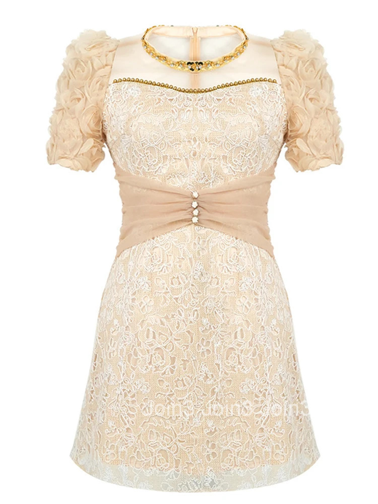 Elegant Luxury Sweet Lace Evening Dress Women Clothes New Summer Floral Puff Sleeve Slim Mini Short Party Prom Vestidos Fiesta