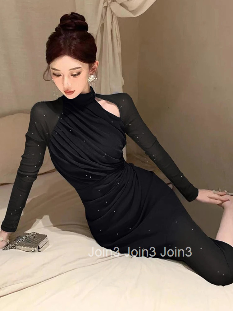Fashion Lady Mesh Sparkly Evening Long Dress Women Clothes Elegant Hollow Sexy Long Sleeve Skinny Party Prom Mujer Vestidos Robe
