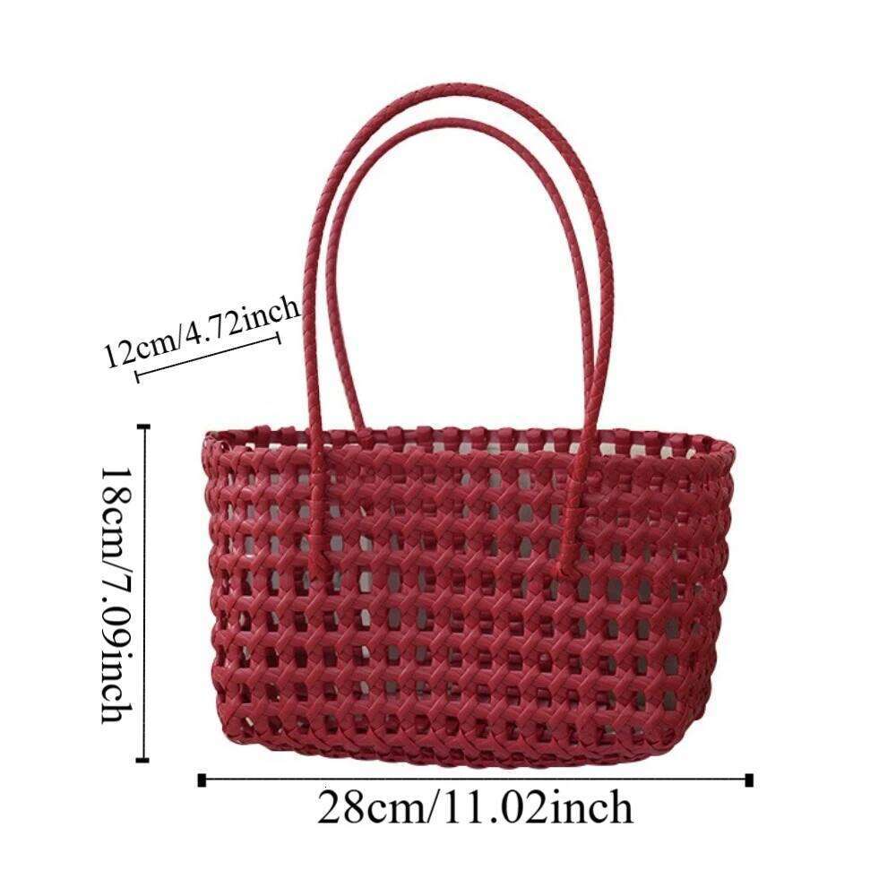 Plastic Hollow Weave Countryside Large Capacity Beach Tote Bucket Bag Bohemian Style Woman PVC Handbag Summer