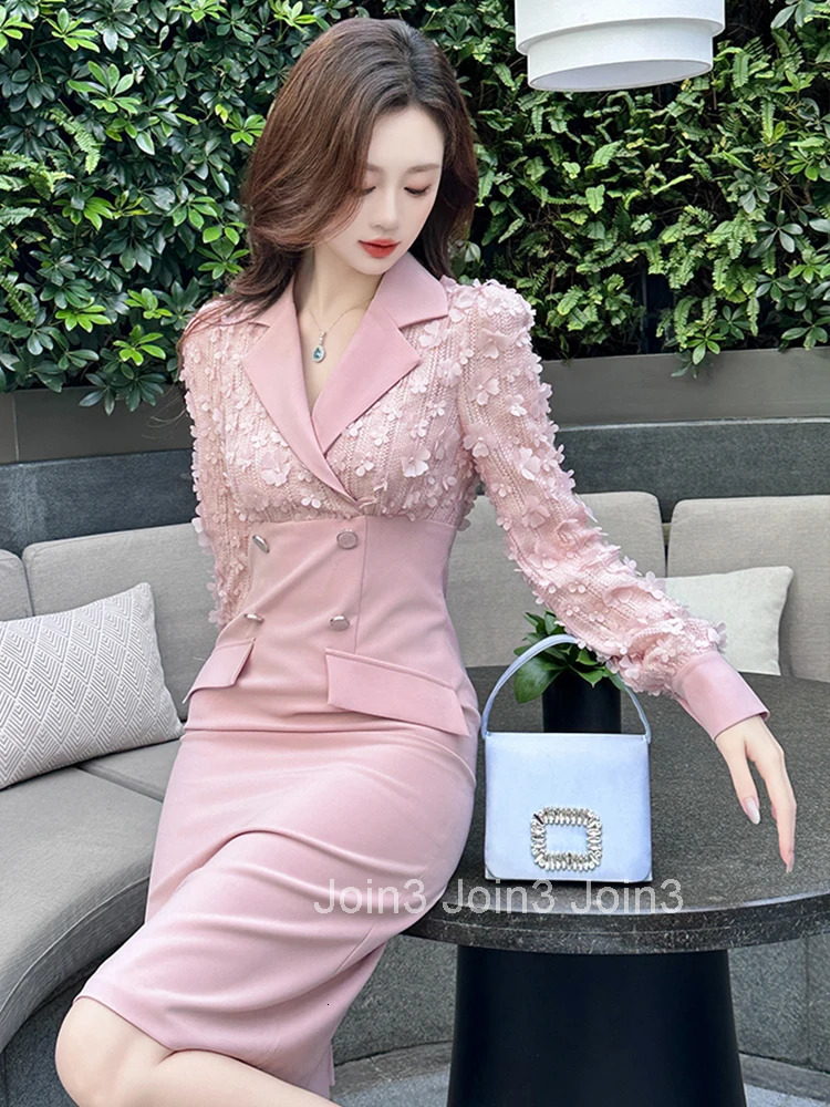 Autumn Work Style Formal Occasion Pencil Dress Women Clothes Commute Elegant Office Lady Floral Puff Sleeve Slim Midi Vestidos