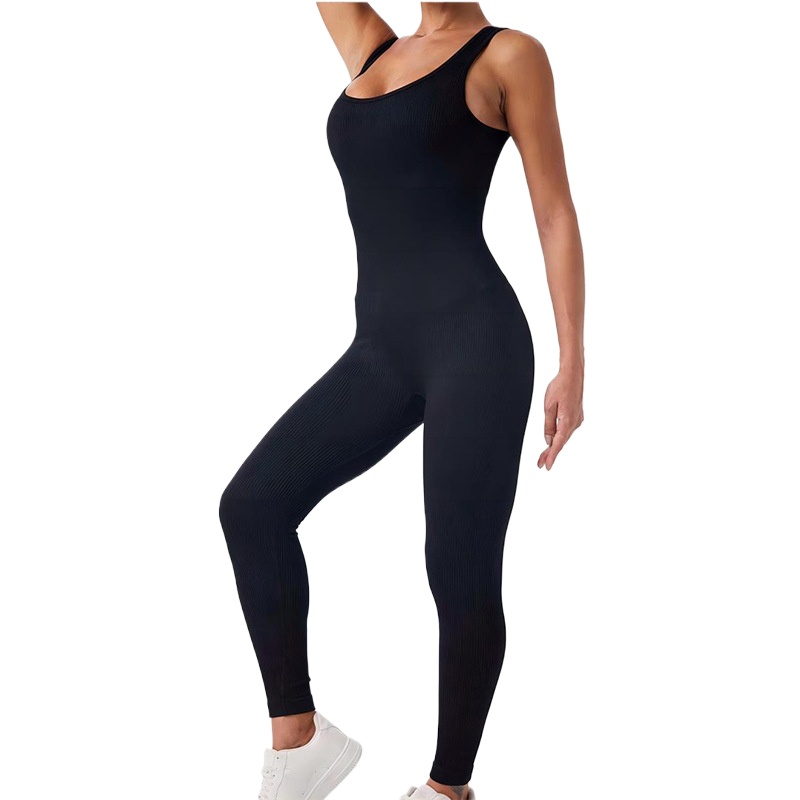 Seamless yoga onesie solid color threaded spot knitted high elastic tight vest long fitness clothing