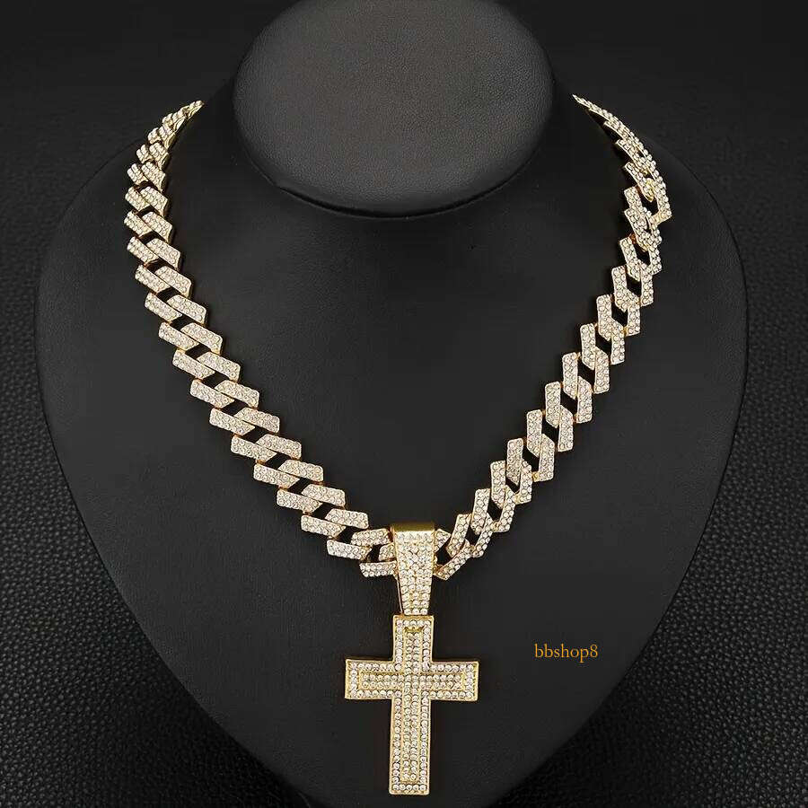Minimally understated filled gold necklace with full cross and wide clasp dia Cuban chain