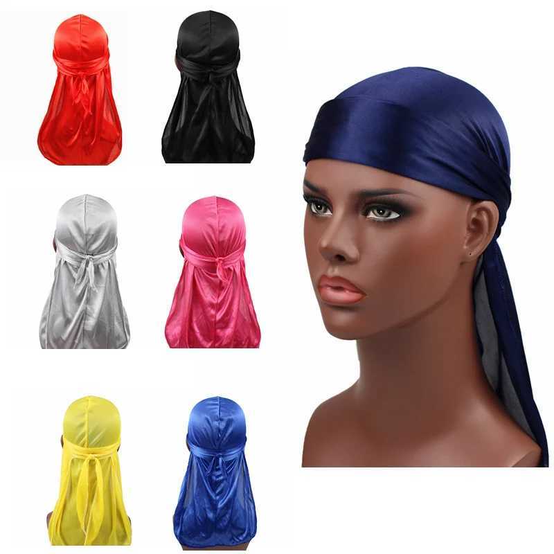 Unisex Women Men Silk Durag Turban Hat Wigs Biker Headwear Headband Hair Accessories Long Tail Straps Bandanas Silky Durags M250622