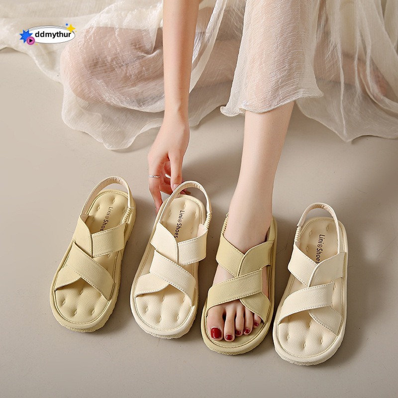 Fairy Style Comfortable Flat Sandals 2024 Summer New Casual Open-Toe Soft Sole Beach Shoes for Women ddmythur