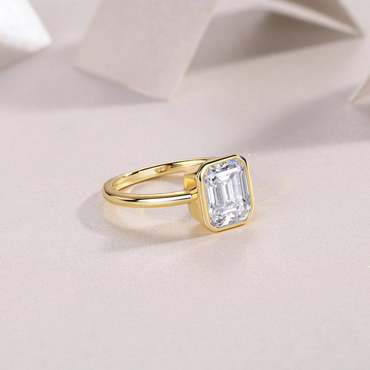 3ct Emerald Cut Moissanite Engagement Ring D Color VVS1 18K Gold Plated Band Modern Minimalist Bezel Set Design
