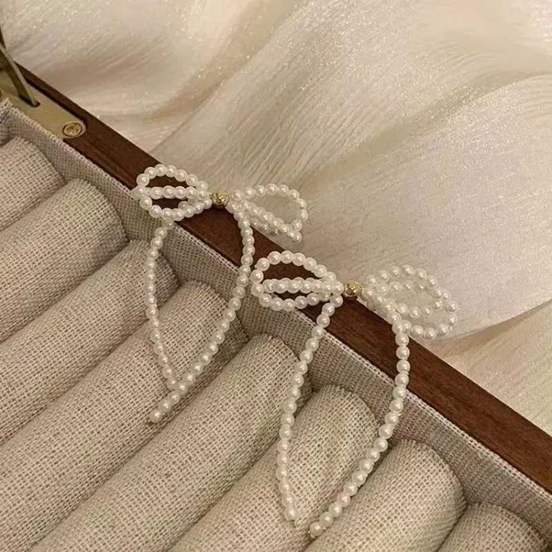 Light Luxury Bowknot Imitation Pearl Earrings Long Tassel Bow Drop Dangle Earrings Women Fashion Elegant Wedding Jewelry GiftsXJ250623
