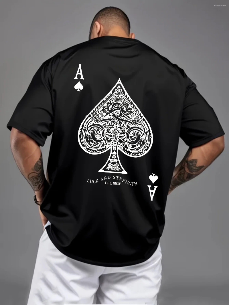 Men's T Shirts Ace Of Spades Poker Print Casual T-Shirt - Soft Polyester Blend Crew Neck Short Sleeves Machine Washable