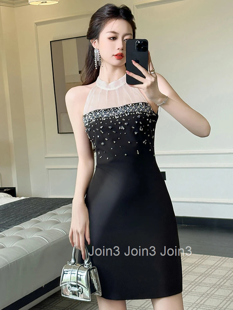 Summer Fashion Lady Vintage Black Evening Dress Women Clothing Elegant Luxury Sexy Halter Slim Short Party Prom Vestidos Fiesta