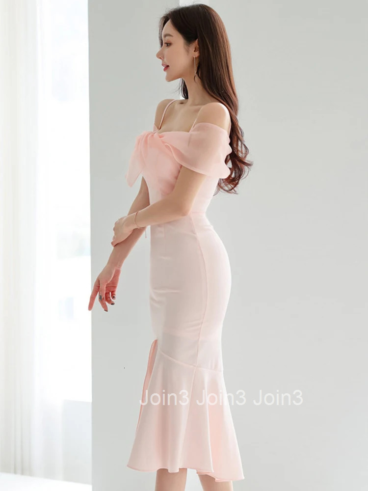 Women Clothes Sweet Pink Sexy Strap Slim Fishtail Dress Elegant Ladies Fashion Party Prom Vestidos Robe Beach Casual Summer New