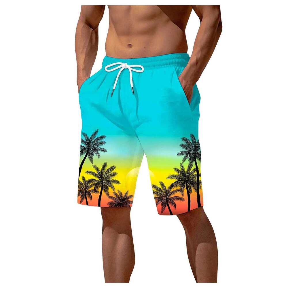 Men's Beach Summer Fashion Hawaii Patterns Drawstring Men Swim Trunks Elastic Waist 3D Print Gradient Breathable Shorts shorts