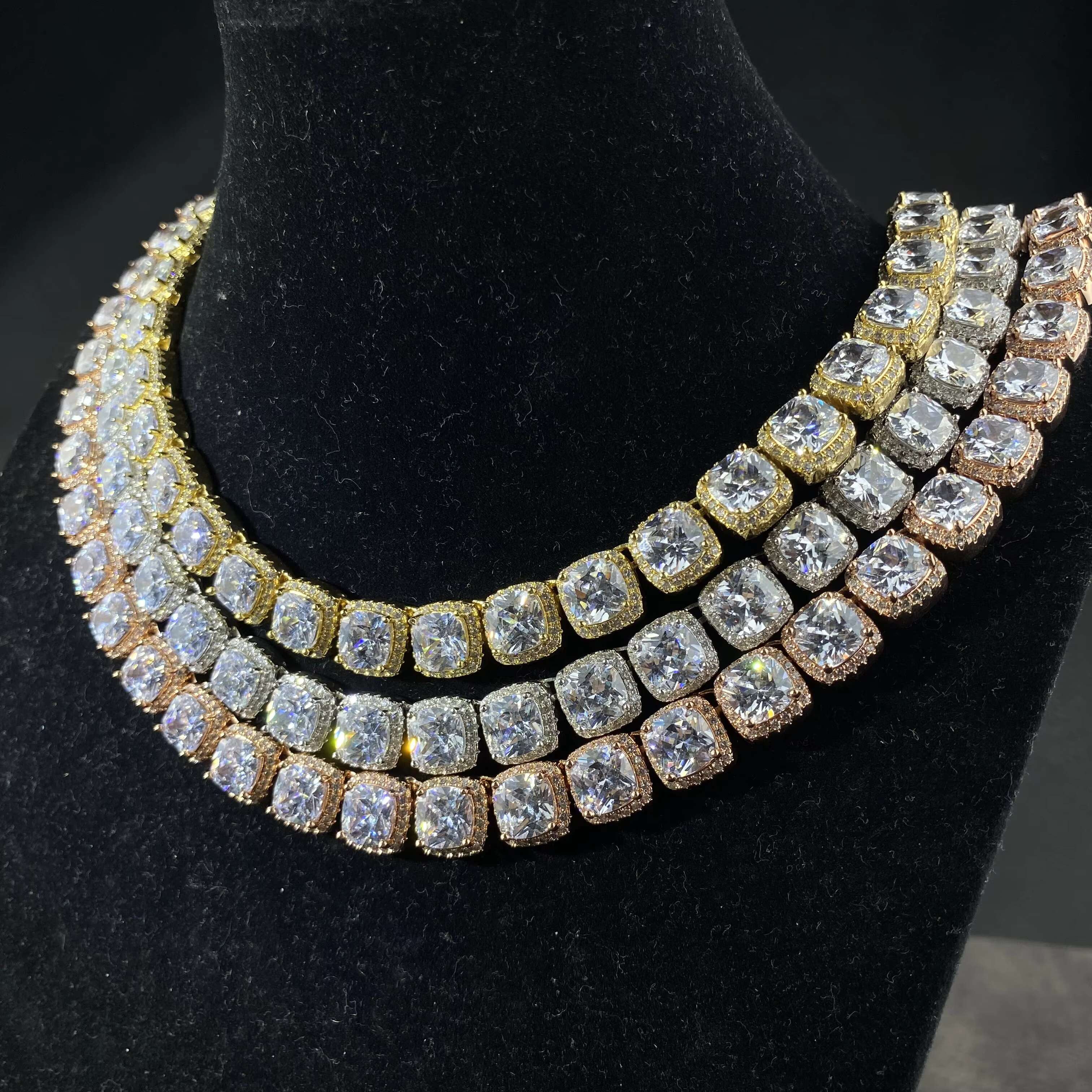 Wholesale Fashion Hip Hop Jewelry Silver Flower Cluster Tennis Necklace Bracelet for Women Men