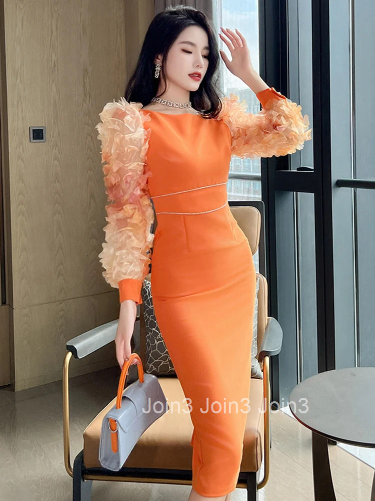 New Fashion Spring Autumn Formal Long Dress Women Clothing Elegant Luxury Chic O-Neck Skinny Midi Party Prom Mujer Robe Vestidos