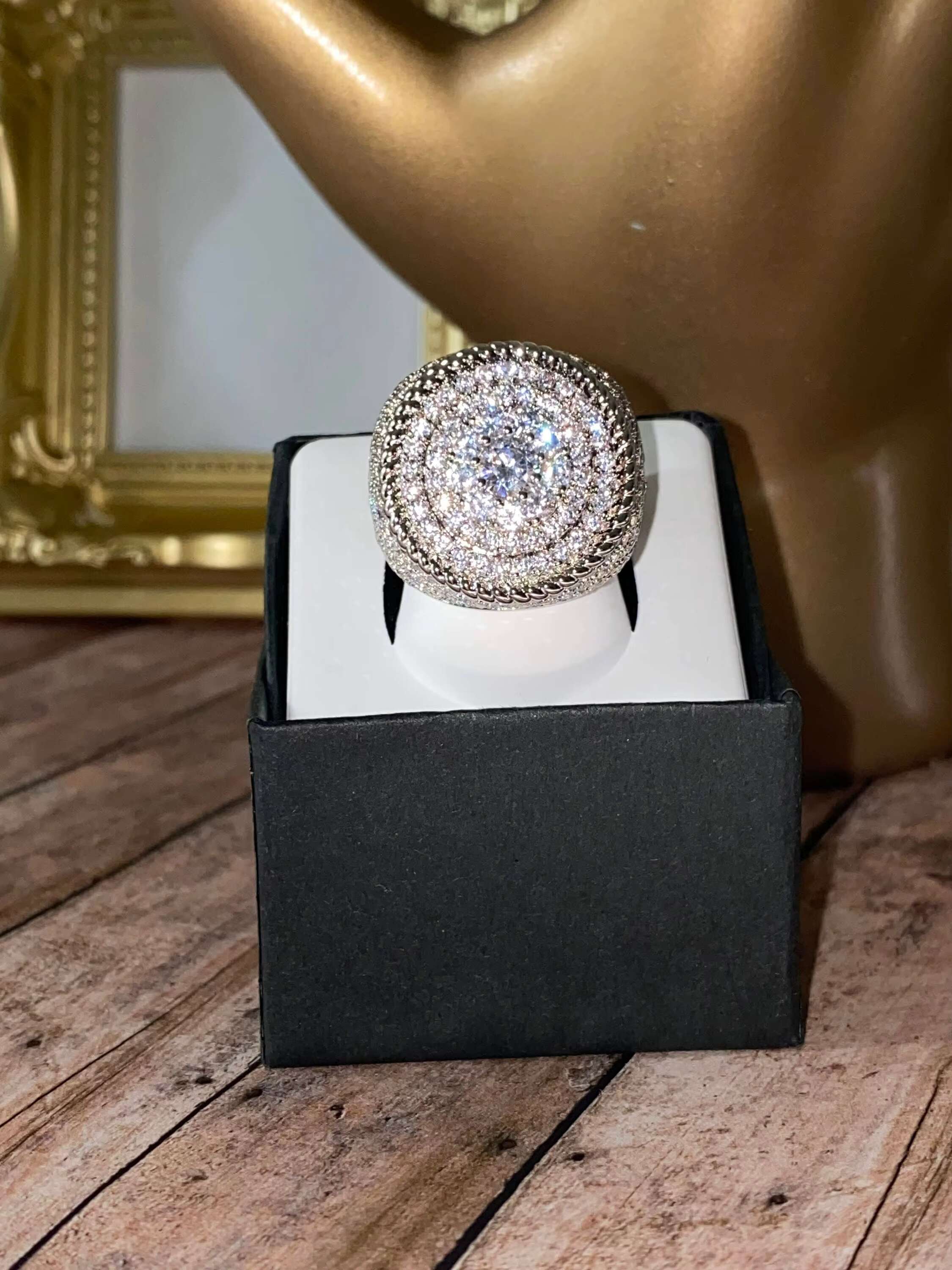 Mens Real Solid 925 Sterling Silver Iced White Moissanite Diamond Engagement Wedding Birthday Party Daily Wear Ring