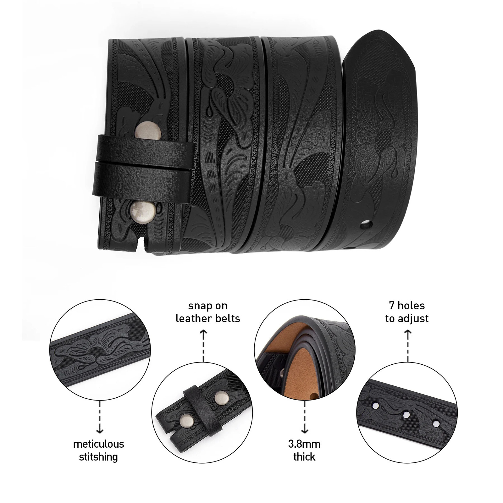 2024 Belts Without Buckle Two Layer Embossed Cowhide No Buckle Strap Pin Buckle Belt Body High Quality Male Belts 250618