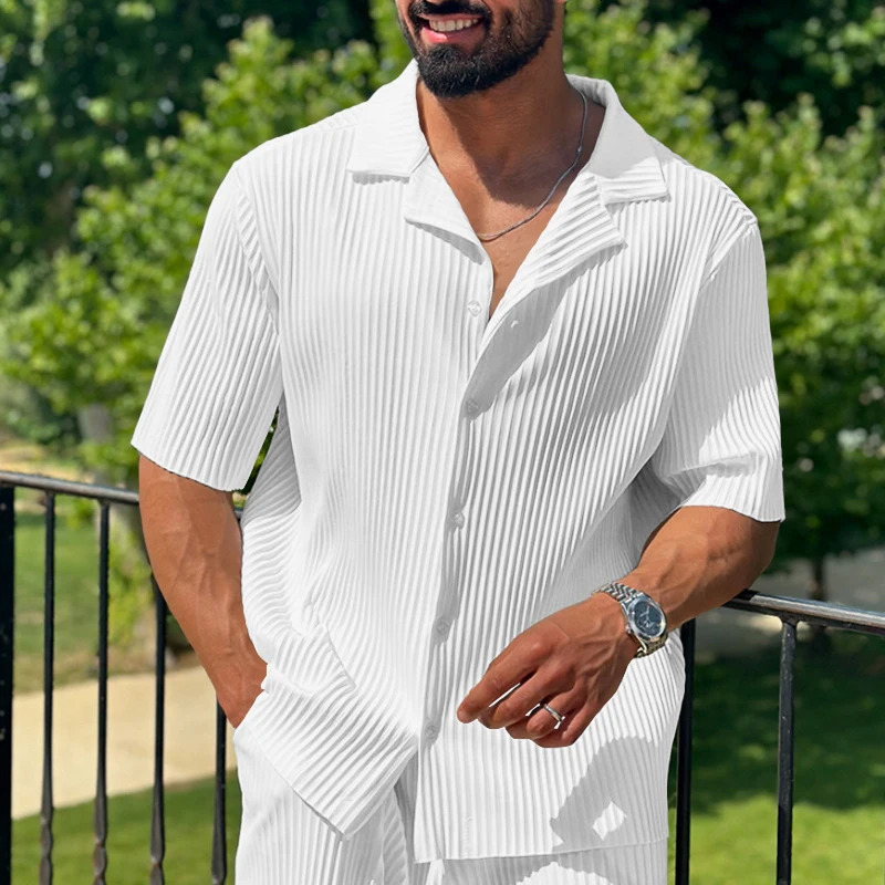 Mens Sportswear Set Solid Color Fashion Casual Short Sleeve Long Pants Two-Piece Suit Pure Color Leisure Sportswear 250617