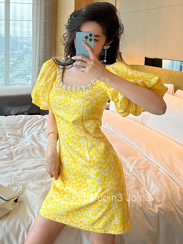 New Luxury Women Evening Dress Vintage Sweet Floral Square Collar Slim Mini Party Club Prom Birthday Femme Mujer Vestidos Fiesta