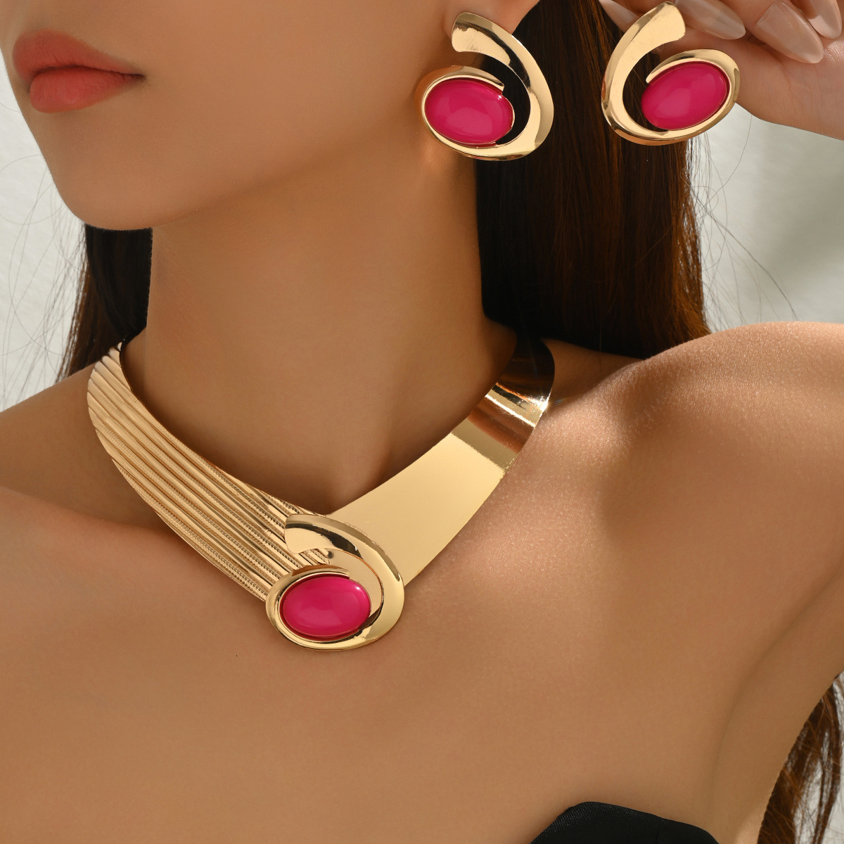 New Style Women's Jewelry Inlaid Design Exaggerated Necklace Earrings for Women