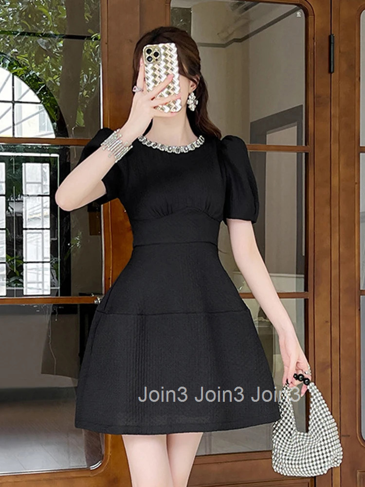 New Summer Fashion Elegant Luxury Black Evening Dress Women Clothes Retro Sexy Puff Sleeve Short Slim Party Prom Vestidos Fiesta