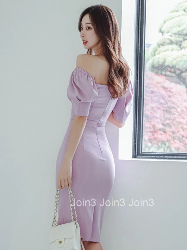Fashion Summer Evening Dress For Women Elegant Purple Sweet Sexy Off-Shoulder Slim Wrap Hip Midi Party Prom Mujer Vestido Street