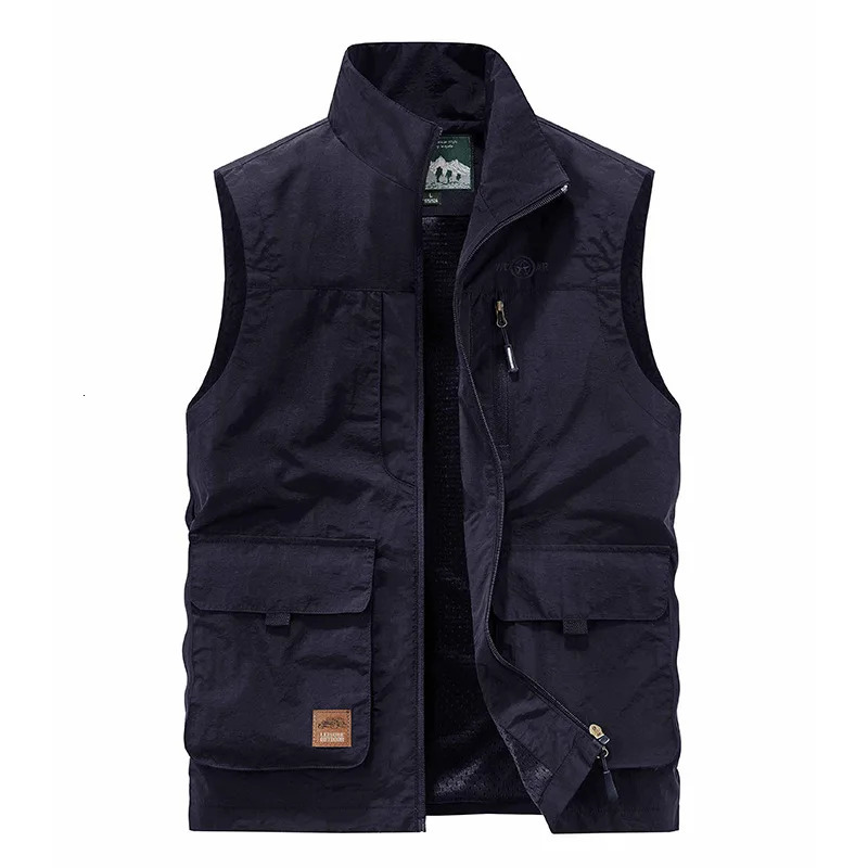 FGKKS Mens Leisure Vest Solid Color Tooling Style Waistcoat Thin Fishing Hiking Multi-Pocket Casual Loose Vest for Men 250617