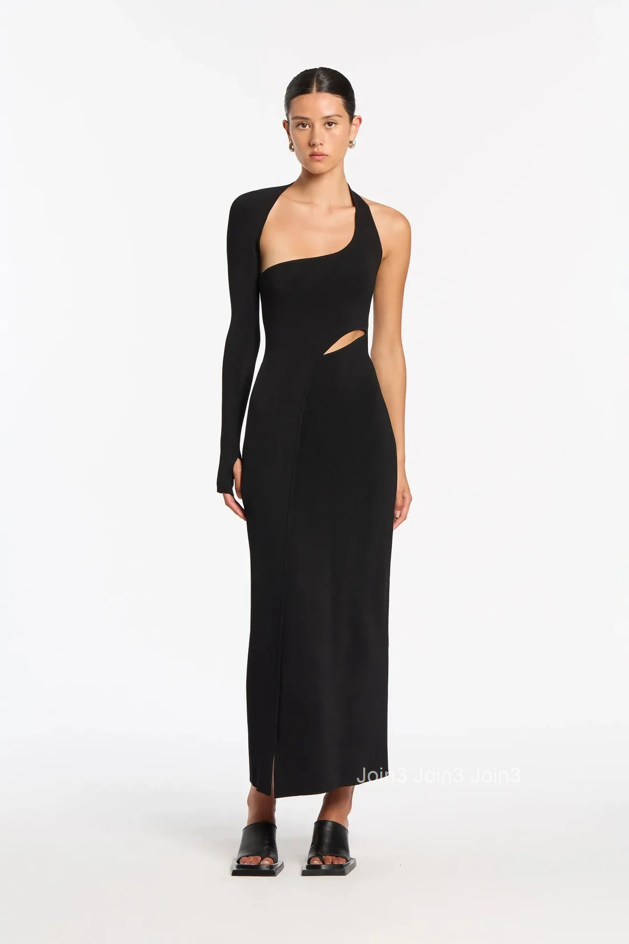 Fashion Design Single-sleeved Elastic Dress For Women Bandage Skirt Exposed Navel Long-sleeved Sexy Backless Hollow Slit Clothes