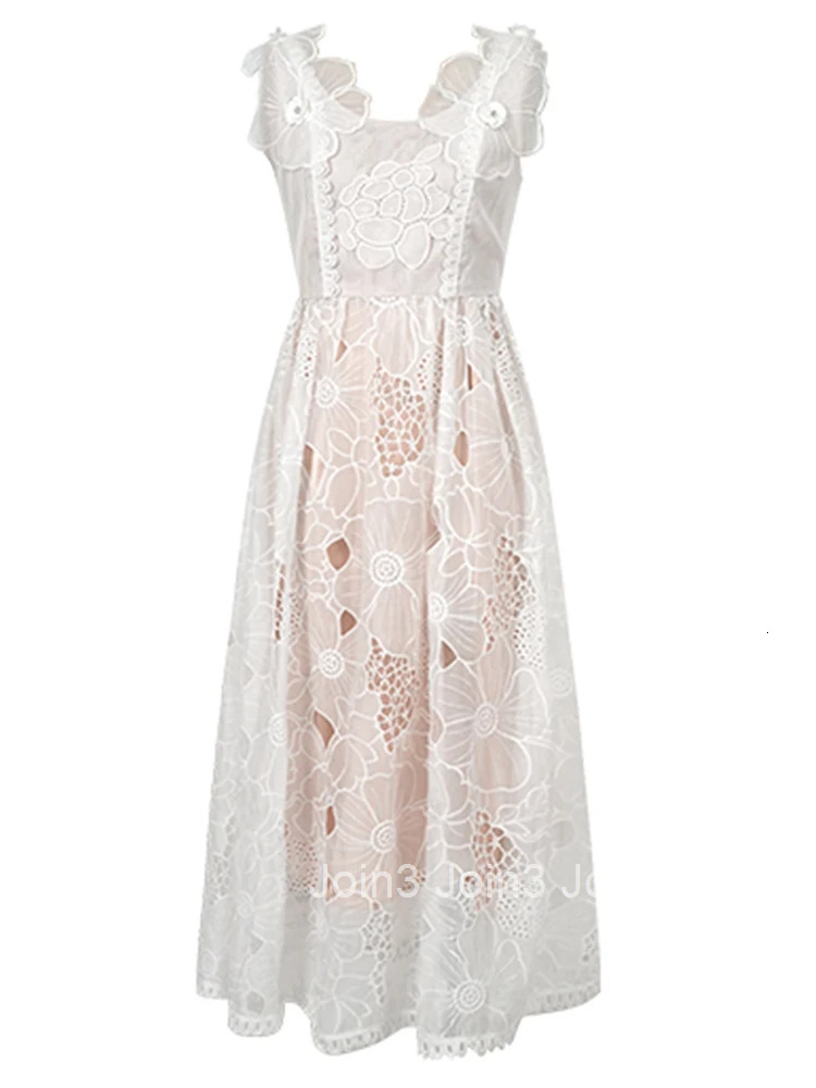 Summer Fashion Lace Floral Embroidery Vacation Evening Dress Women Clothes Elegant Tank Slim A-Line Maxi Robe Party Prom Vestido