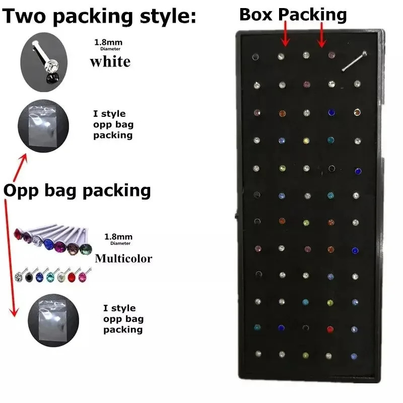 4060 PcsSet Crystal Stainless Steel Nose Piercing Pack Straight Ring Kit L Stud Helix Body Jewelry 250613