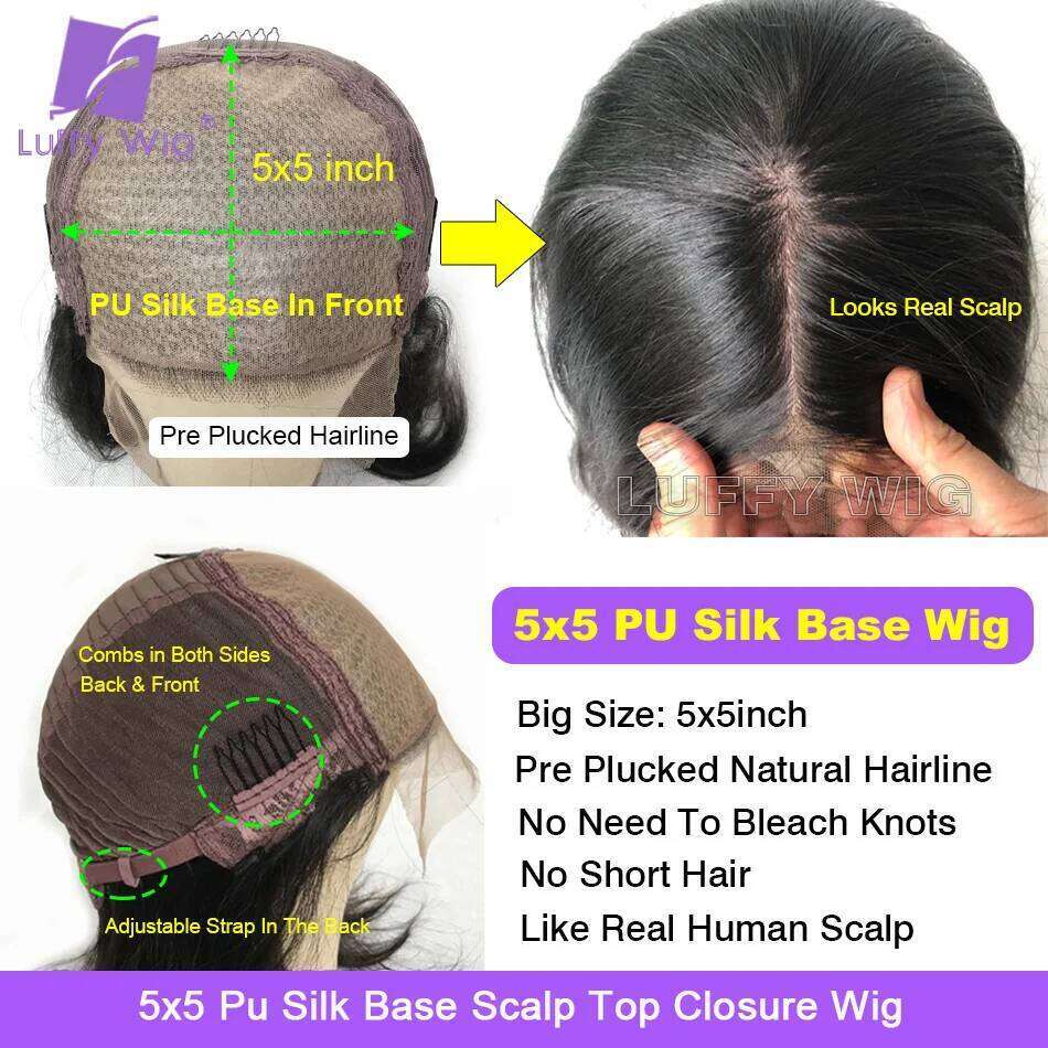 Wet and Wavy Closure 5x5 PU Silk Base 13x6 Lace Front Human Wigs Pre Plucked Remy Brazilian Hair Scalp Top Wig