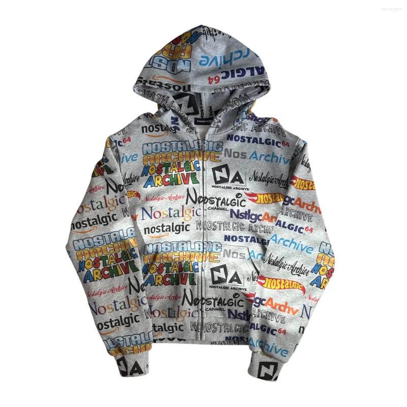 Men's Hoodies Harajuku Casual Print Women Grunge Streetwear Zip Up Clothes Sweatshirt Tops Goth Oversized Hoodie Men Clothing
