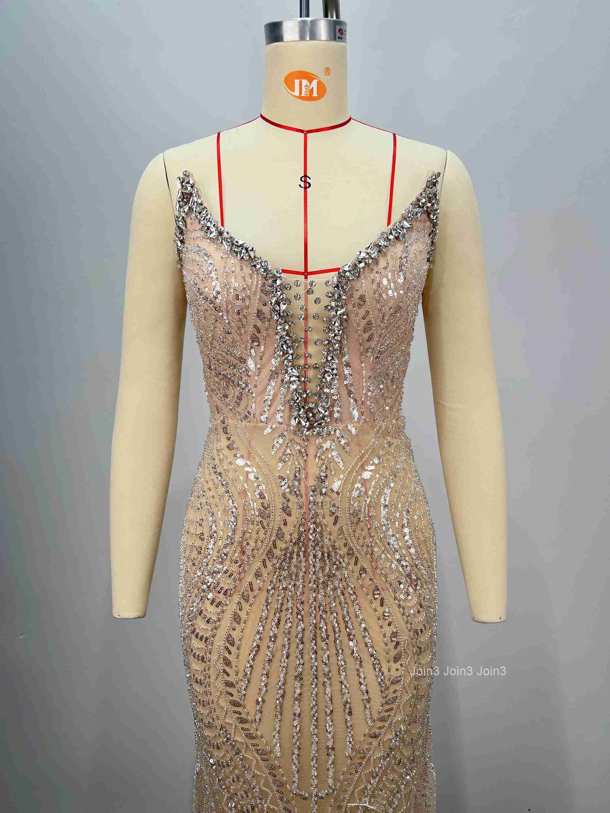 Bandage Dress Gold Sequin Mermaid Evening Gown Beaded Bodice Choker Neckline Fitted Fishtail Formal Party Gown Champagne